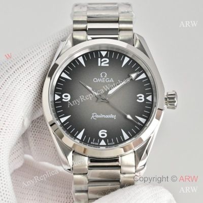 High Quality Replica OMEGA Railmaster Silver Strap Black Face Dial Silver Bezel Fashion Watch 38mm